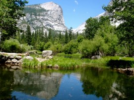mirror lake with mt watkins in background